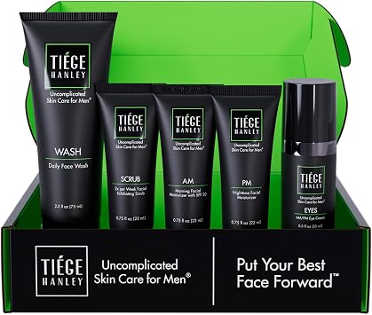 Tiege Hanley Advanced Skin Care Routine for Men with Eye Cream| Skin Care System Level 2 | Face Wash, Scrub, Two Moisturizers and Eye Cream | Made in USA | 30 Day Supply
