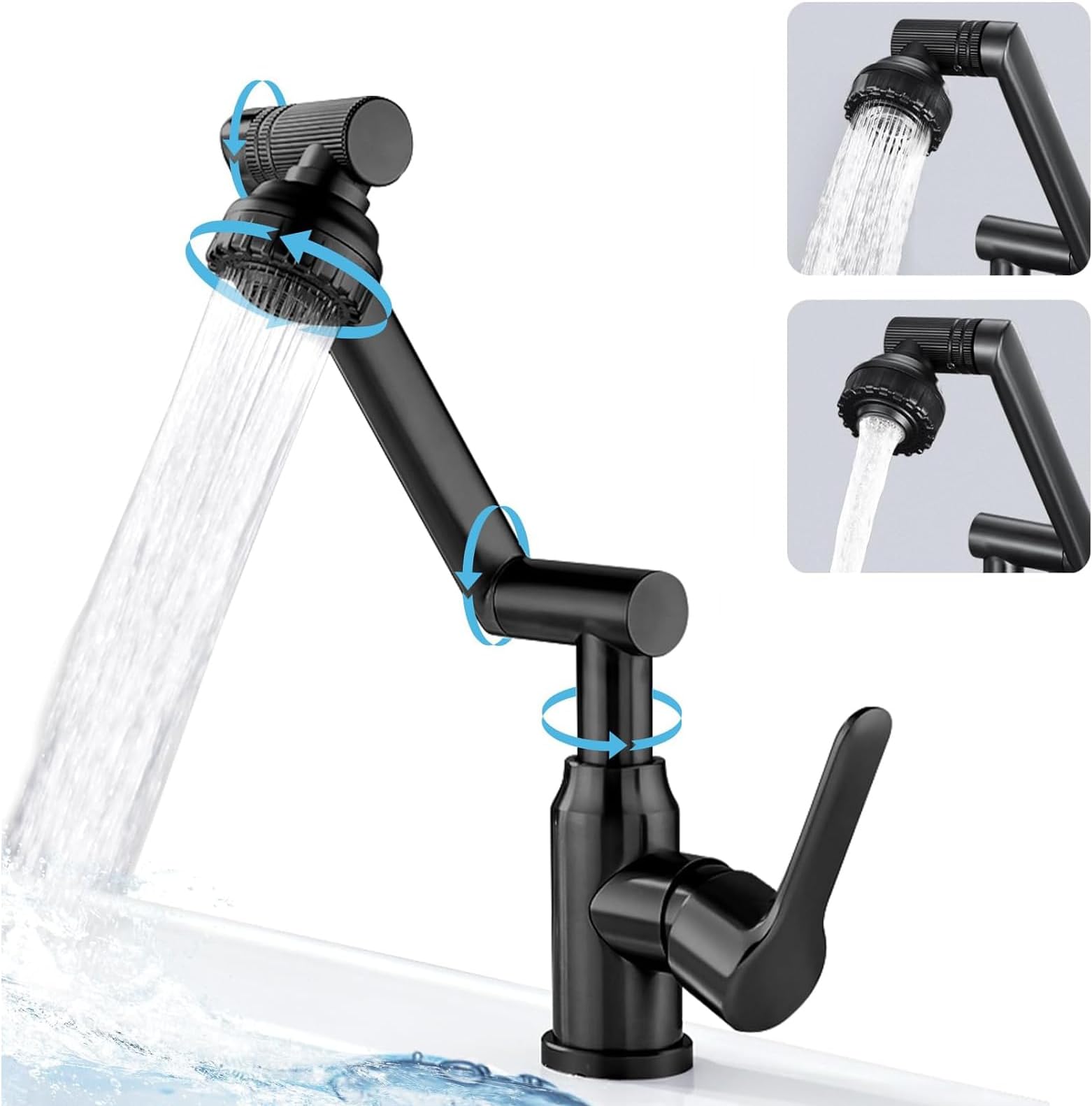 U-HOOMEKitchen Faucet Tap, 1080 Degree Swivel Sink Faucet with 2 Water Modes for Sink, Stainless Steel Bathroom Mixer Tap with Hot & Cold Hose, Rotatable Lavatory Faucet,Matte Black Kitchen Faucet