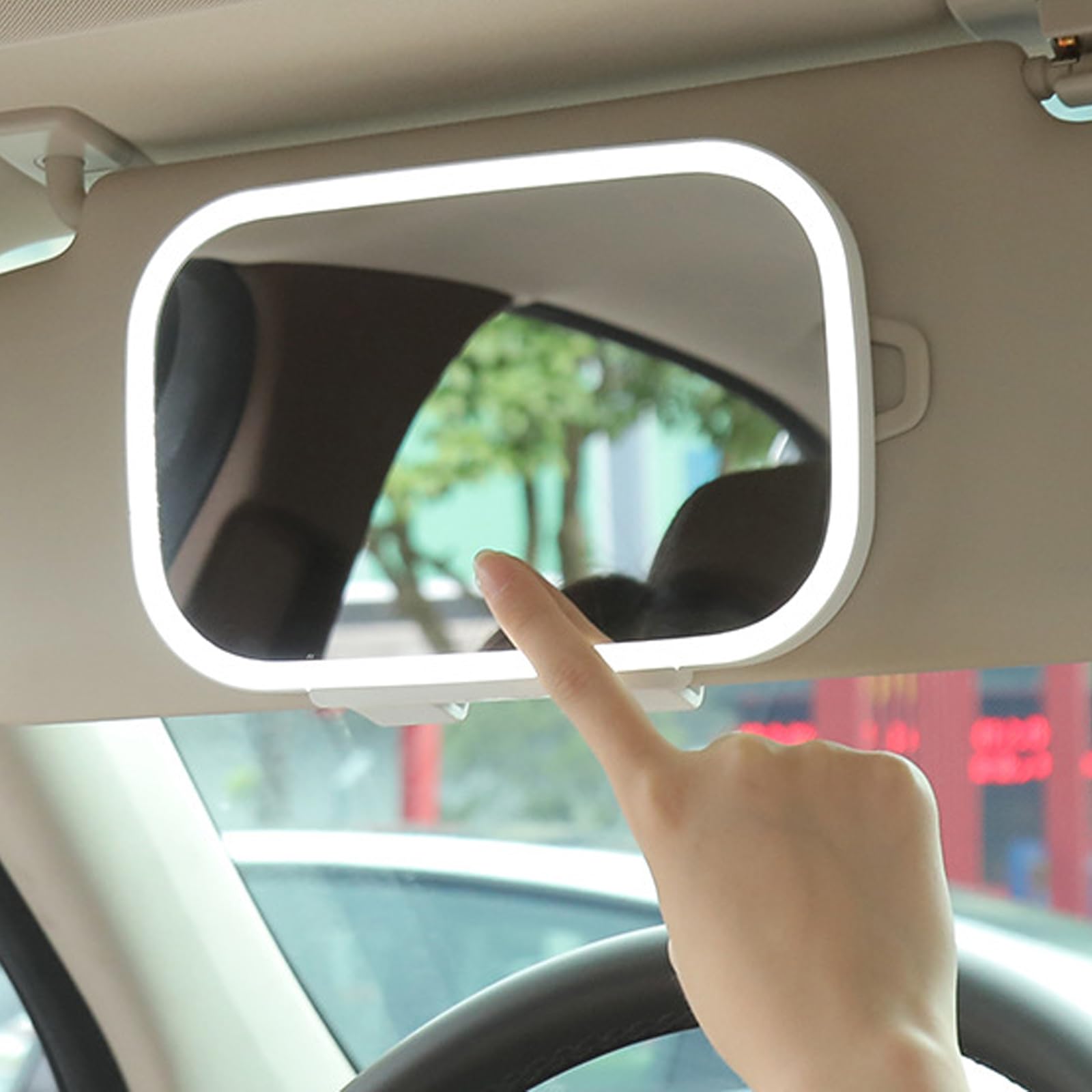 Espejo cosmético para coche, espejo de espejo para coche, recargable, visor de coche, espejo de maquillaje LED, pantalla táctil, espejo con 3 modos de luz, espejo de coche de 7,8 pulgadas para coche,