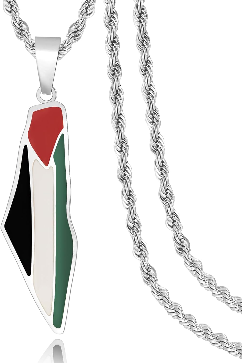 Palestine Map Pendant Necklace, Stainless Steel Chain, Multicolor,Peace Pendant