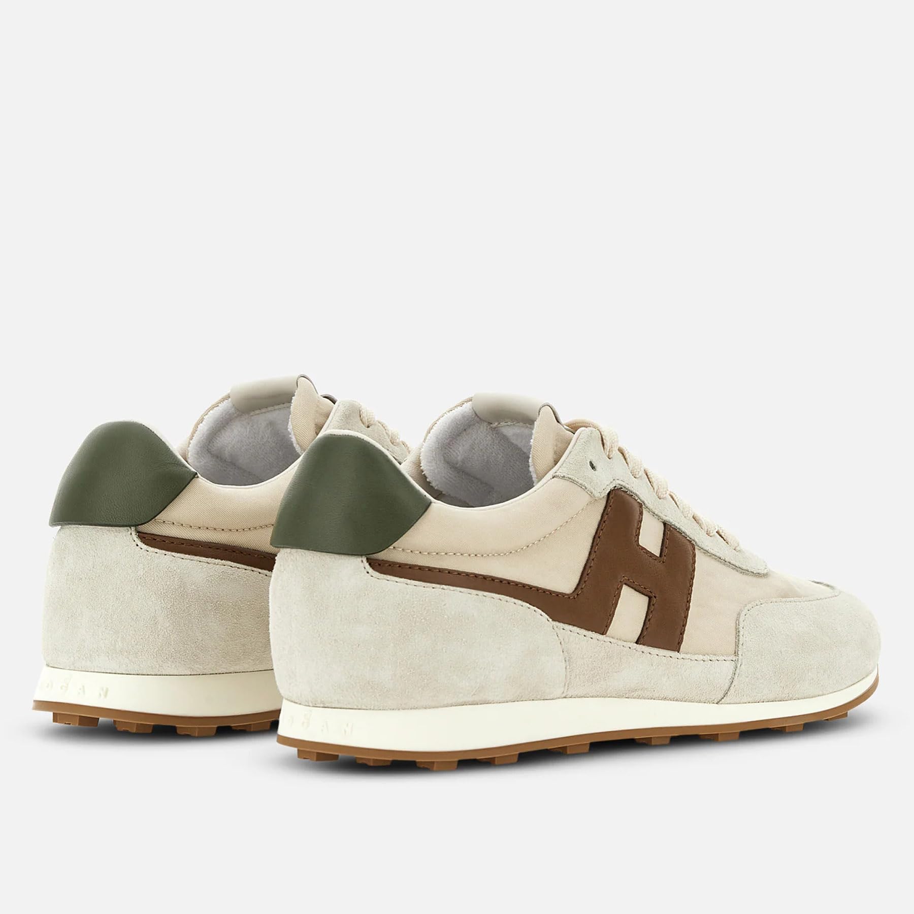 Hogan Zapatillas de hombre Athletic de piel y tela blanca, verde y marrón - HXM6990FZ90 UZA793K 7