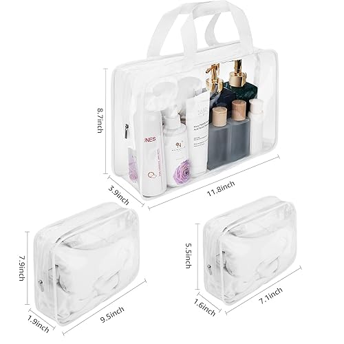 Miniatura 6 de Kit de 3 piezas de artículos de aseo de viaje de PVC transparente para mujeres y hombres, organizador de embalaje de vinilo impermeable, bolsas de