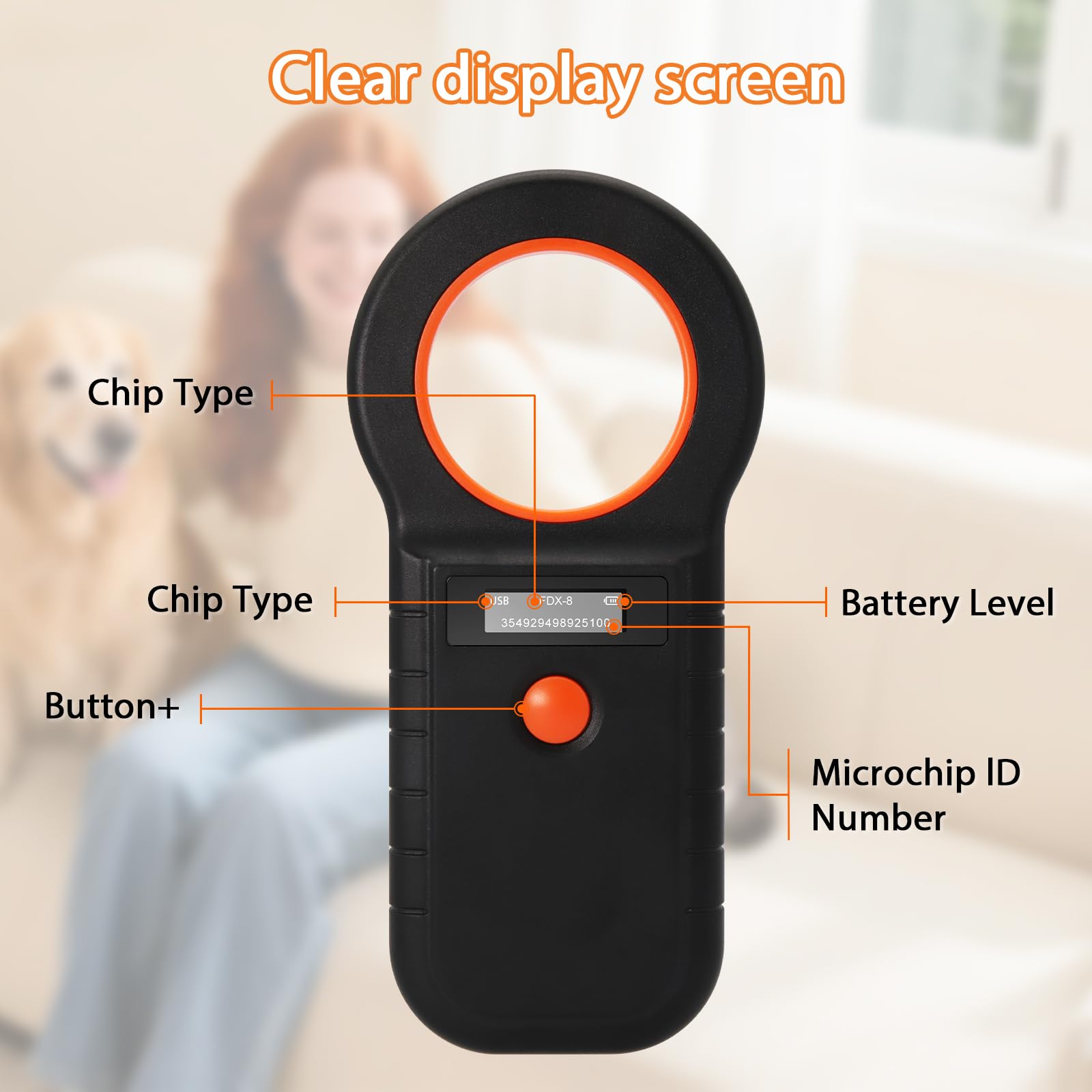Chiplesegerät für Tiere, 128 Stück Tag-Informationsspeicher, Chiplesegerät für Hunde/Katze, RFID Mikrochip Lesegerät, 134,2KHz, ISO11784/85/HFDX-B/EMID