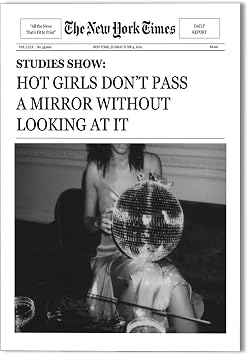Vintage Funky The New York Times Newspaper Canvas Wall Art Trendy Black White Disco Cocktail Prints for Room Aesthetic Posters Hot Girl with Disco Ball Cool Funny Quotes Decor 16x24in Unframed