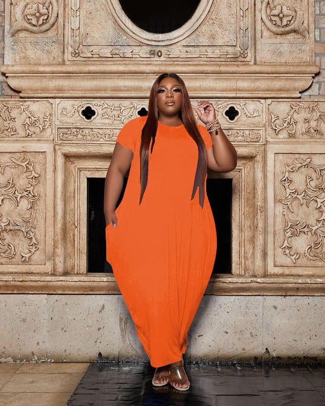 Image of YeGine Oversize Tshirt Dress Plus Size Short Sleeve Maxi Dress with Pockets
