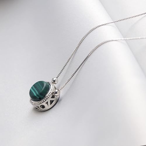 Miniatura 5 de Real Malachite Crystals Stone Necklace - Malachite Healing Crystal Energy Stone Pendant Set-in Luck Pattern on Back, Birthday Gifts Sterling Silver