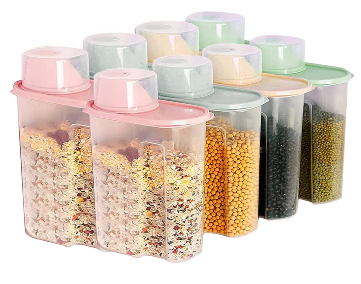 SKY-TOUCH Cereal Containers 8pcs with Measuring Cup, 2.5L Food Storage Containers, Kitchen Pantry Airtight Plastic Storage Organizer, Food Grade and BPA Free, for Cereal, Dry Food, Flour and Sugar