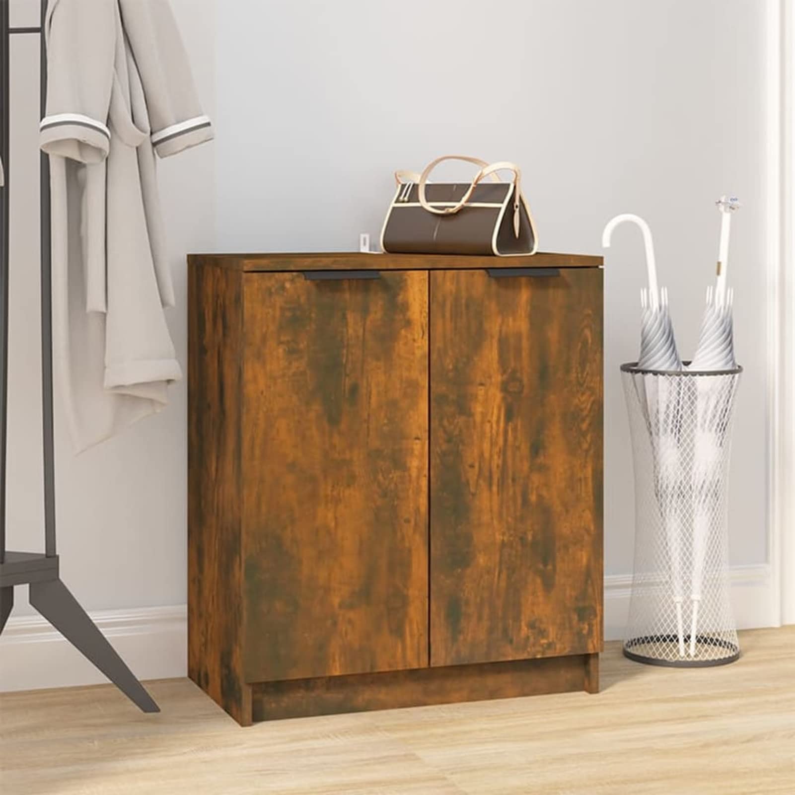 Homgoday Scarpiera Rovere Fumo 59x35x70 cm in Legno Multistrato, Scaffale Portascarpe Organizzatore per Scarpe Stoccaggio Salva Spazio per Corridoio