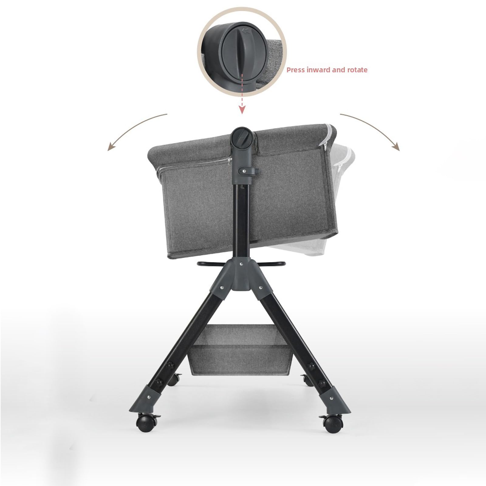 Cuna de noche portátil, altura ajustable, con cesta de almacenamiento de mosquitera, gris y negro (KHAKI)