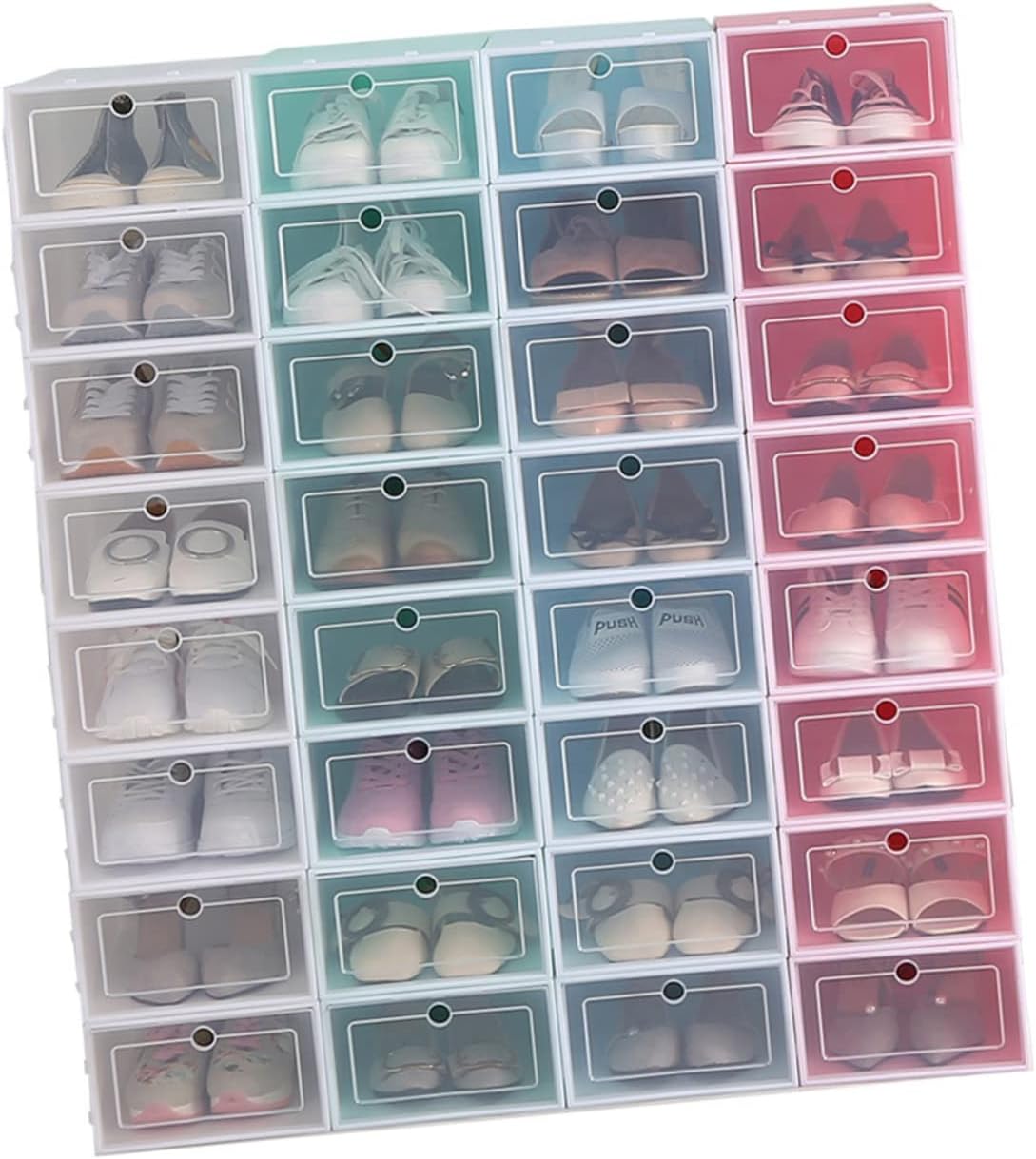 Ipetboom 6PCS Stackable Transparent Shoes Storage Box Thickened Plastic Shoe Organizer Pink Small S for Entryway Closet Under Bed Space Saving Racks