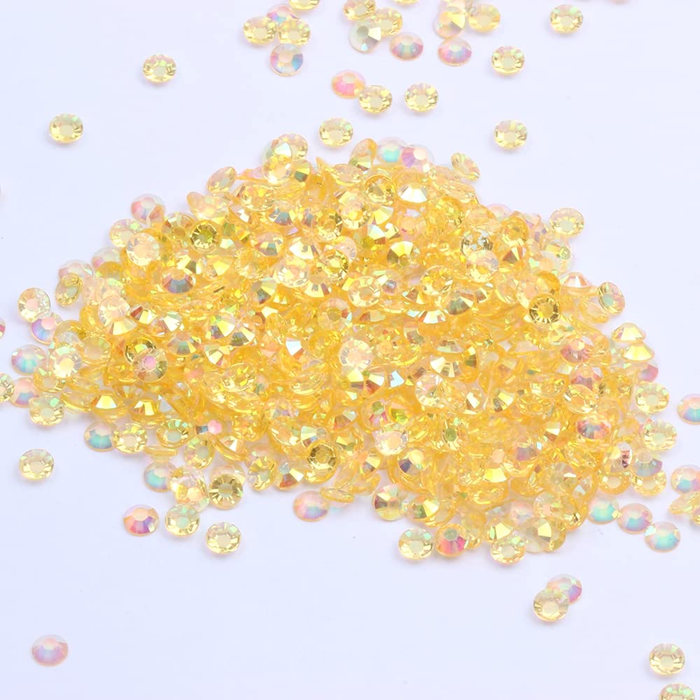 MajorCrafts 2000pcs 5mm ss20 Transparent AB Flat Back Round 14 Facets Resin Rhinestones Arts and Crafts Embellishment Gems (Clear Yellow Gold AB T19) — image 1