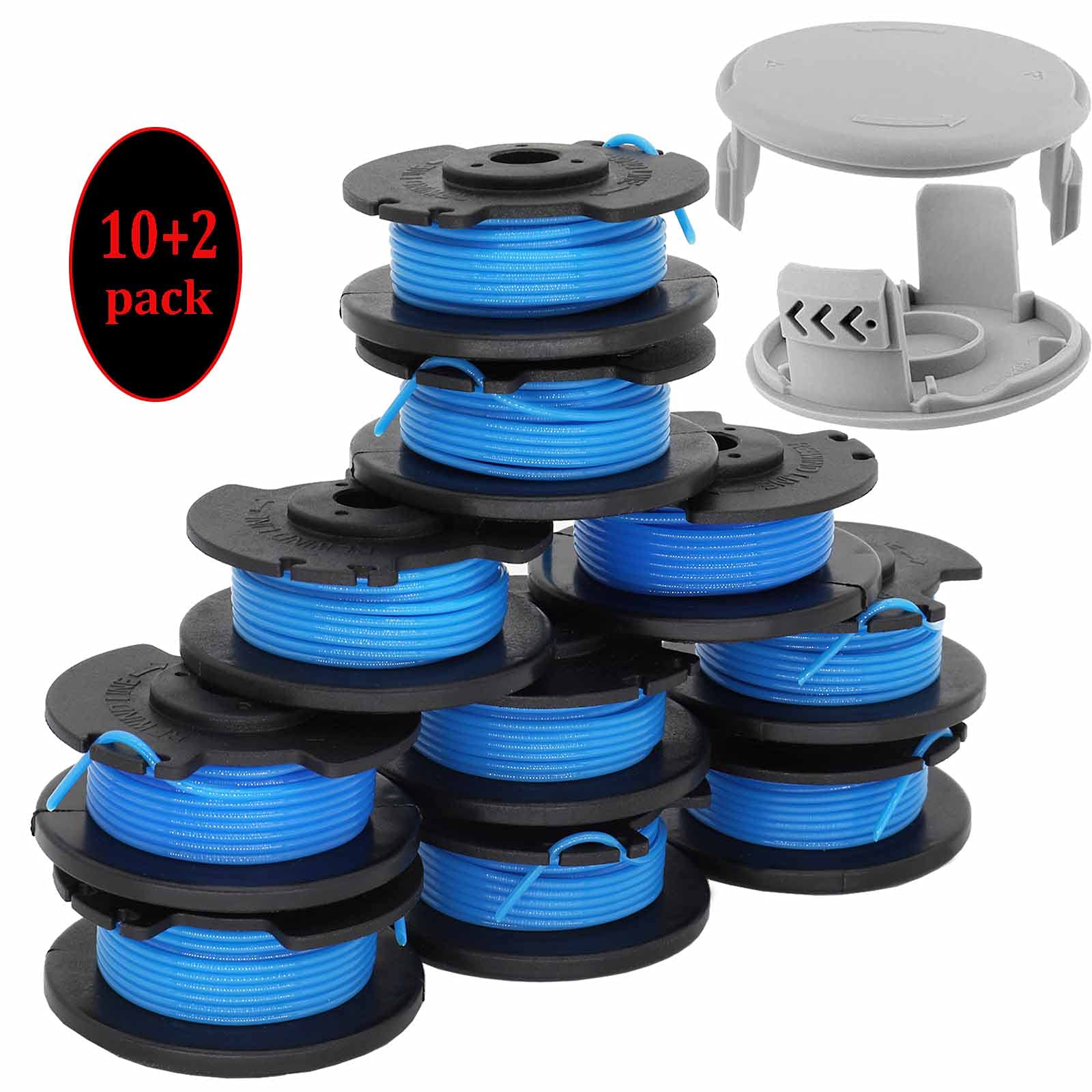 Rasentrimmer-Spule Für Ryobi One+ | 3,4 M Schnurlänge | Auto-Feed System | 12 Spulen + 2 Kappen
