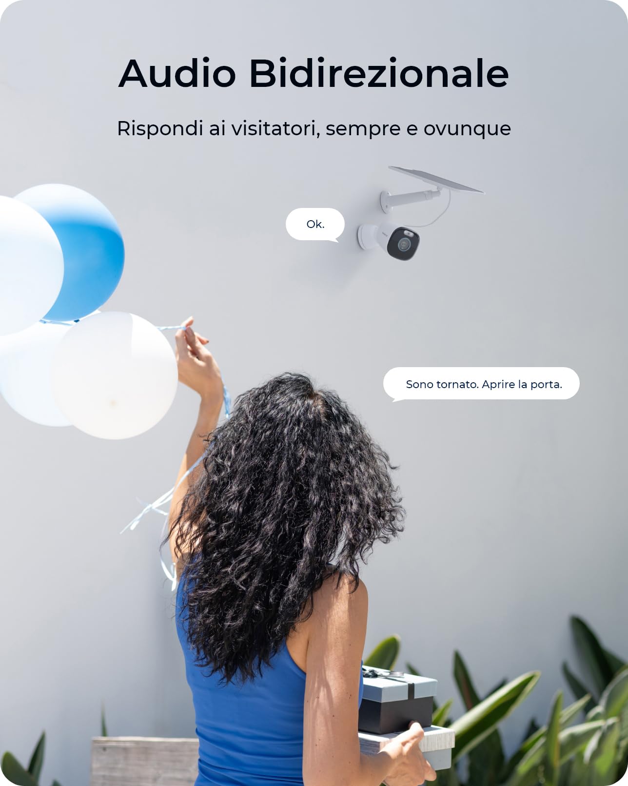 Reolink 4K Telecamera WiFi Esterno Senza Fili, 8MP Telecamera Batteria/Solare con Visione Notturna a Colori, Rilevamento Smart, Allarme, Impermeabile, microSD/Cloud, Argus Eco Ultra+Pannello Solare