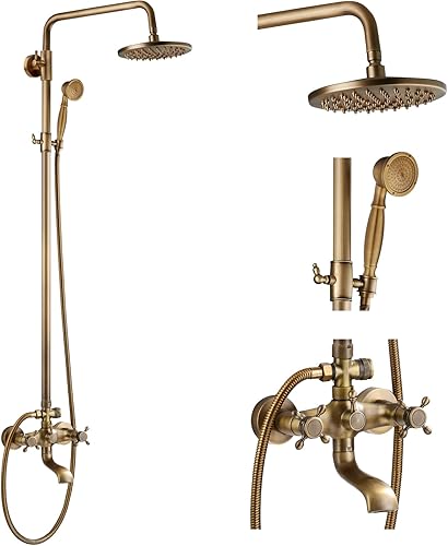 gotonovo Grifo de ducha de baño expuesto, sistema de ducha de 8 pulgadas, cabezal de ducha montado en la pared, boquilla de triple función, asas