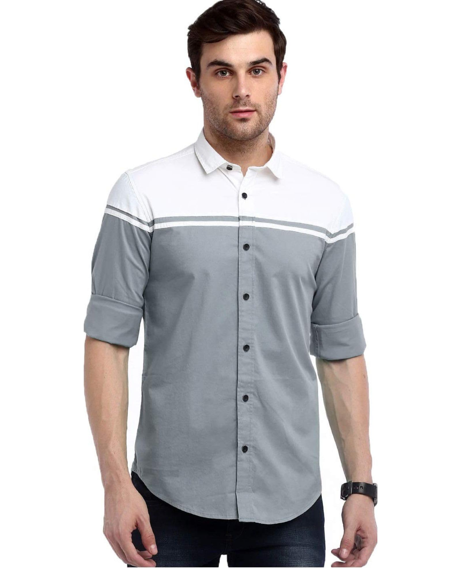 Men's Cotton Solid Shirt with Spread Collared Neck Full Sleeve Regular Fit and Button Closure | Shirt for Man