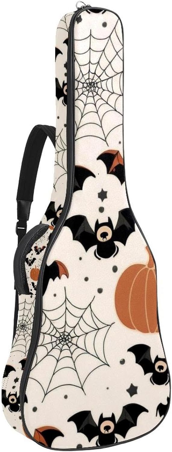 Cartoon Halloween Pumpkin Guitar Bag 40 41 42 In 2 Pockets Guitar Case Waterproof Guitar Case Resistent Oxford Cloth 0.4 In Extra Thick Sponge Padded for Acoustic Guitar