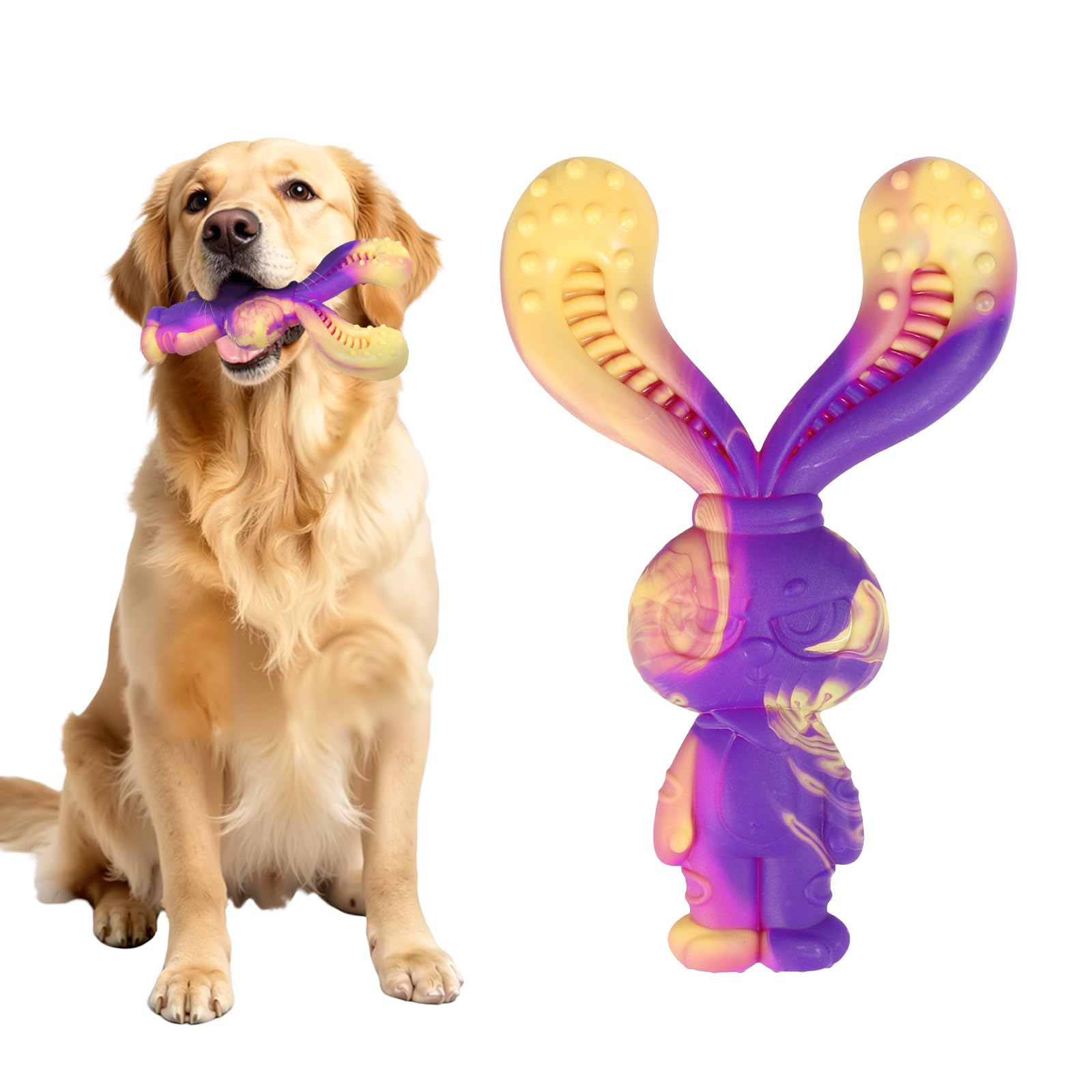 Mapneng Indestructible Dog Toys for Aggressive Chewers, Long Lasting Beef Flavour Nylon Chew Toys, Tough Dog Toys for Medium and Large Dogs, Teeth Brushing and Boredom Brearking(Purple Rabbit) — image 1