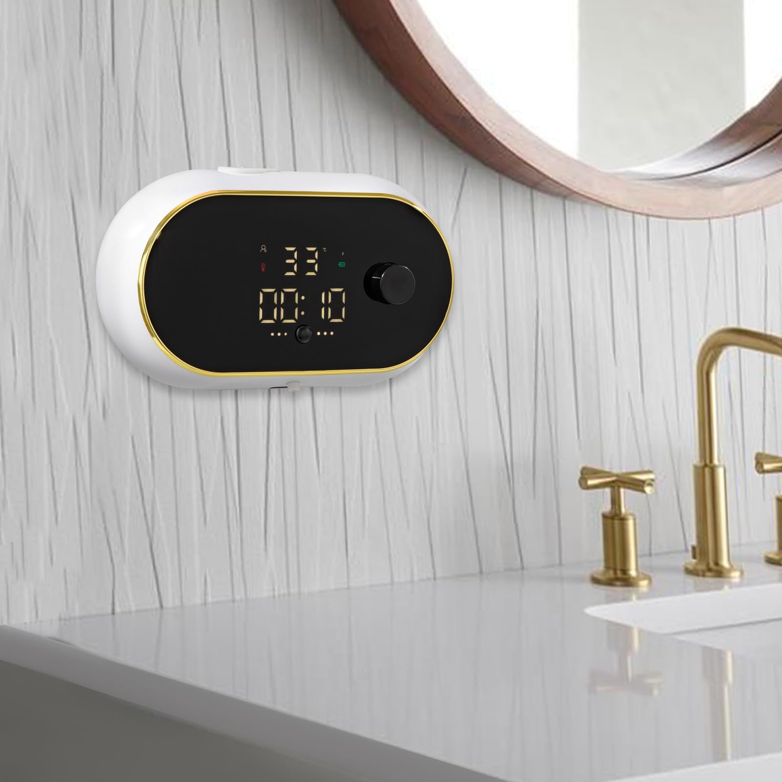 Distributore automatico di sapone a parete con sensore, display LCD, 450 ml, distributore di sapone elettrico, senza touch, distributore automatico per il bagno, la cucina, l'ufficio (bianco)