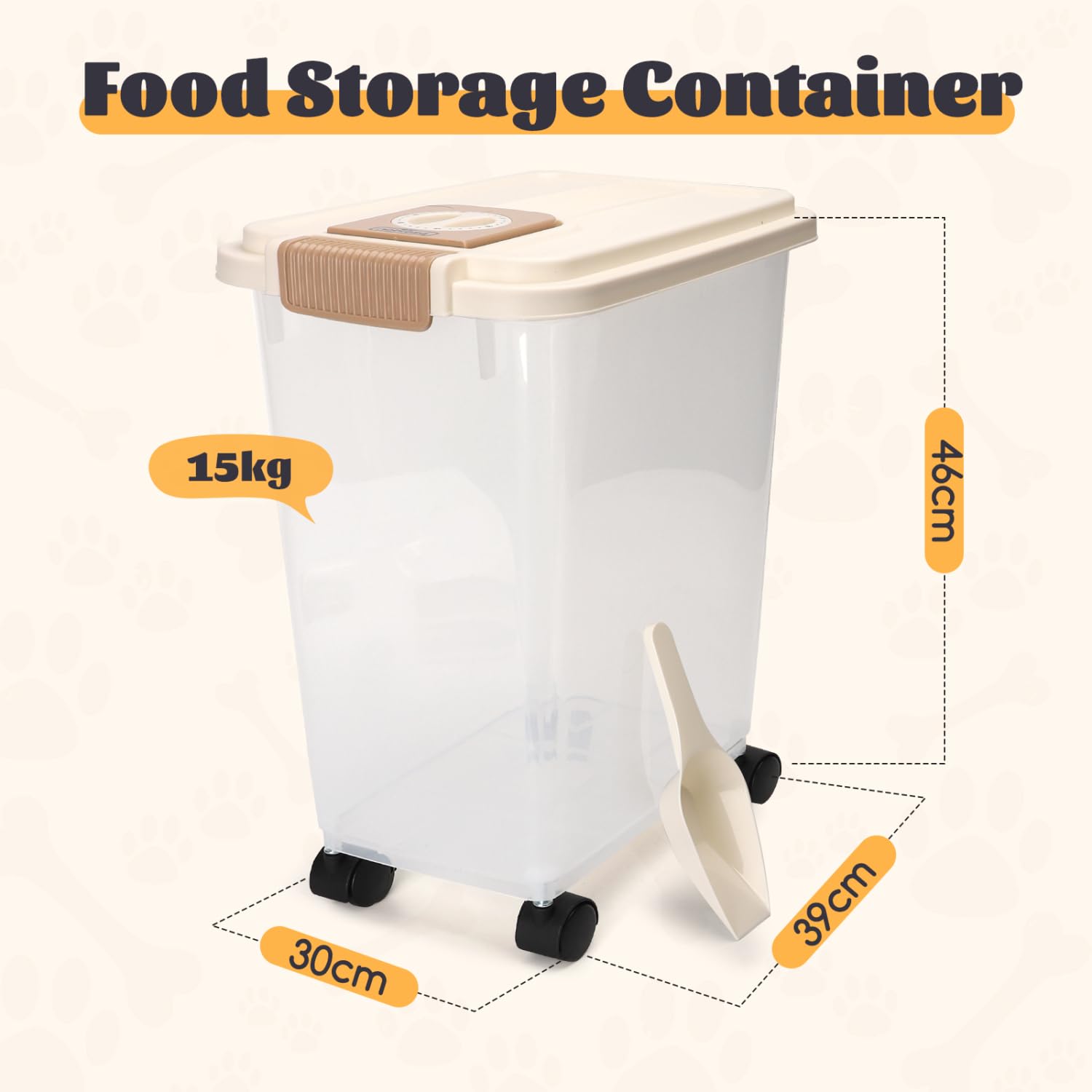 Nobleza Contenedor de Pienso para Mascotas 40L, con Ruedas, Tapa Abatible, Cuchara y Marcador de Fecha, Caja Hermética Transparente para Perros y Gatos