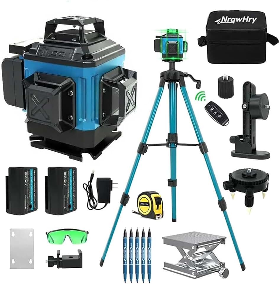 Nível Laser 4D 16 Linhas Verde Profissional, Autonivelamento ±3°, Bateria 5000mAh com Controle Remoto, Ideal para Alvenaria, Reformas Domésticas e Construção Civil