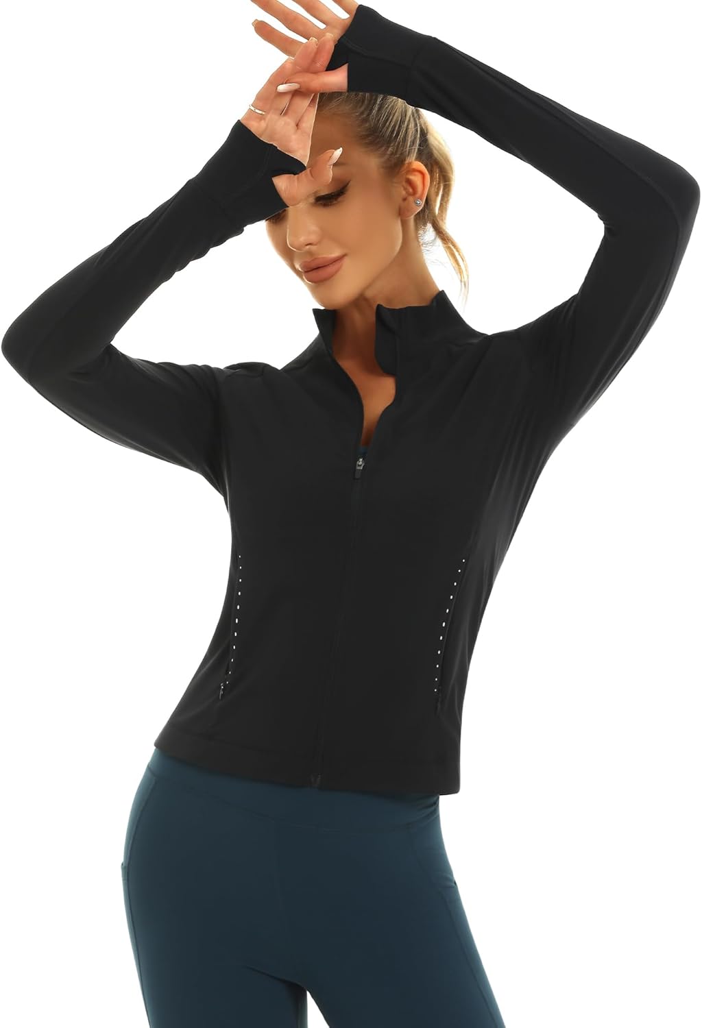 Stelle Women's Zip Up Jackets Lightweight Athletic Running Jacket Workout Slim Fit Yoga Track Clothes with Thumb Holes - Image 3