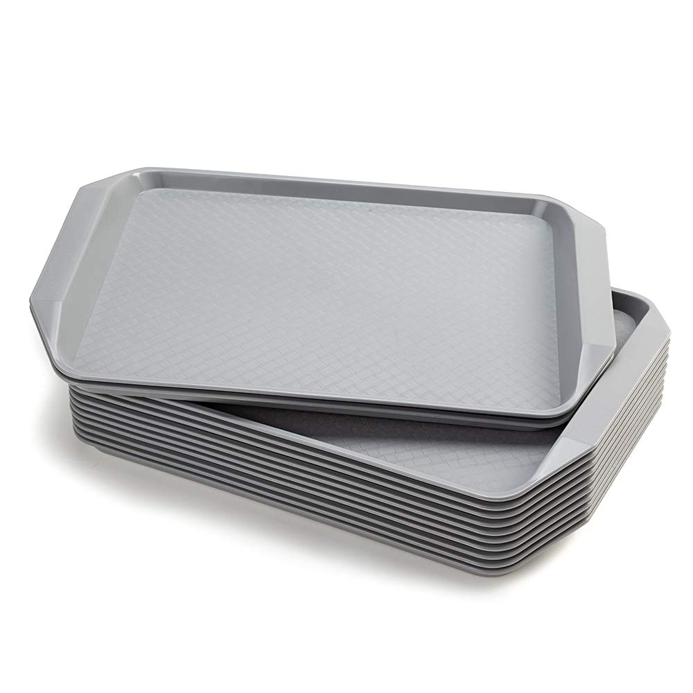 EslitePlastic Fast Food Serving Tray,16.95 by 11.82-Inch,Set of 12 (Grey)
