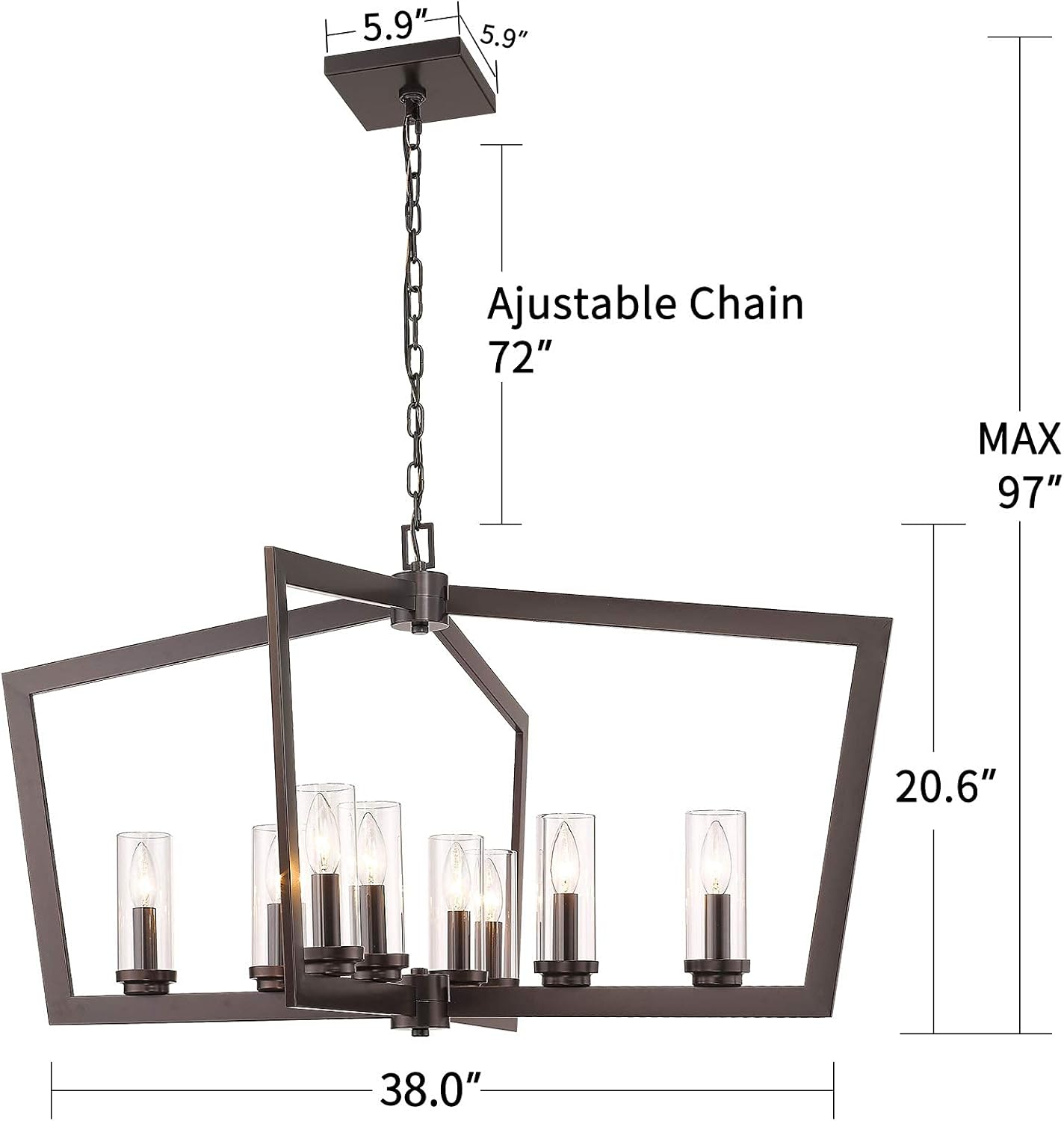 🔥 Eapudun Modern 8 Lights Metal Light Fixture, Farmhouse Chandelier for Dining Room and Kitchen Island, Oil Rubbed Bronze Finished with Clear Glass Shade, PDA1202-ORB