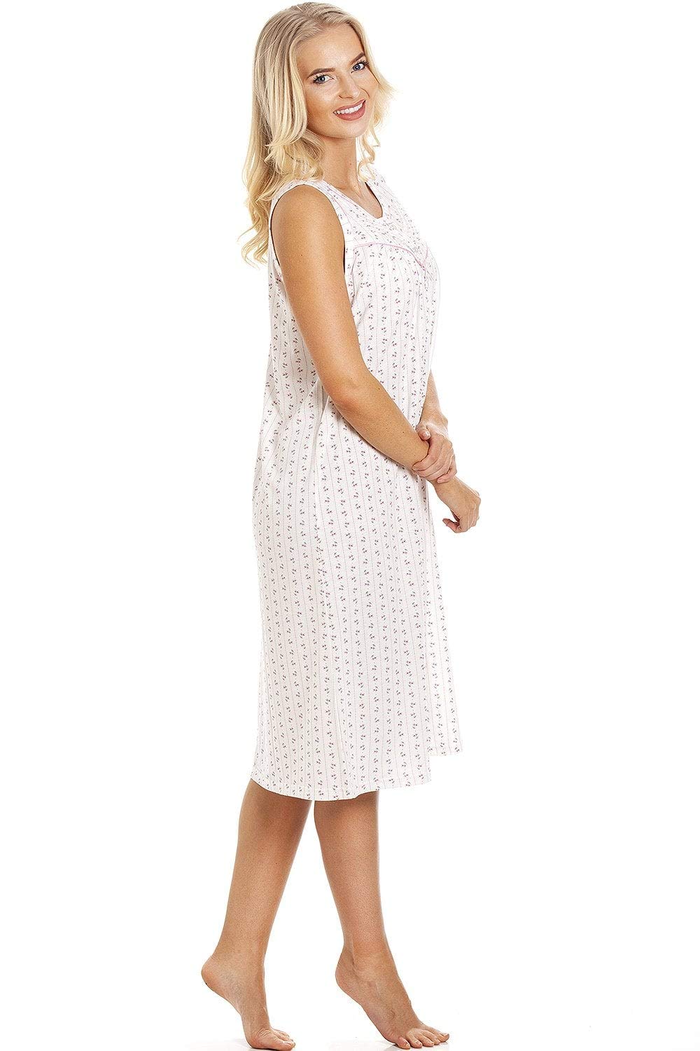 Camille Womens Floral Pinstriped White Sleeveless Jersey Summer Nightdresses 14-16 Pink Bow
