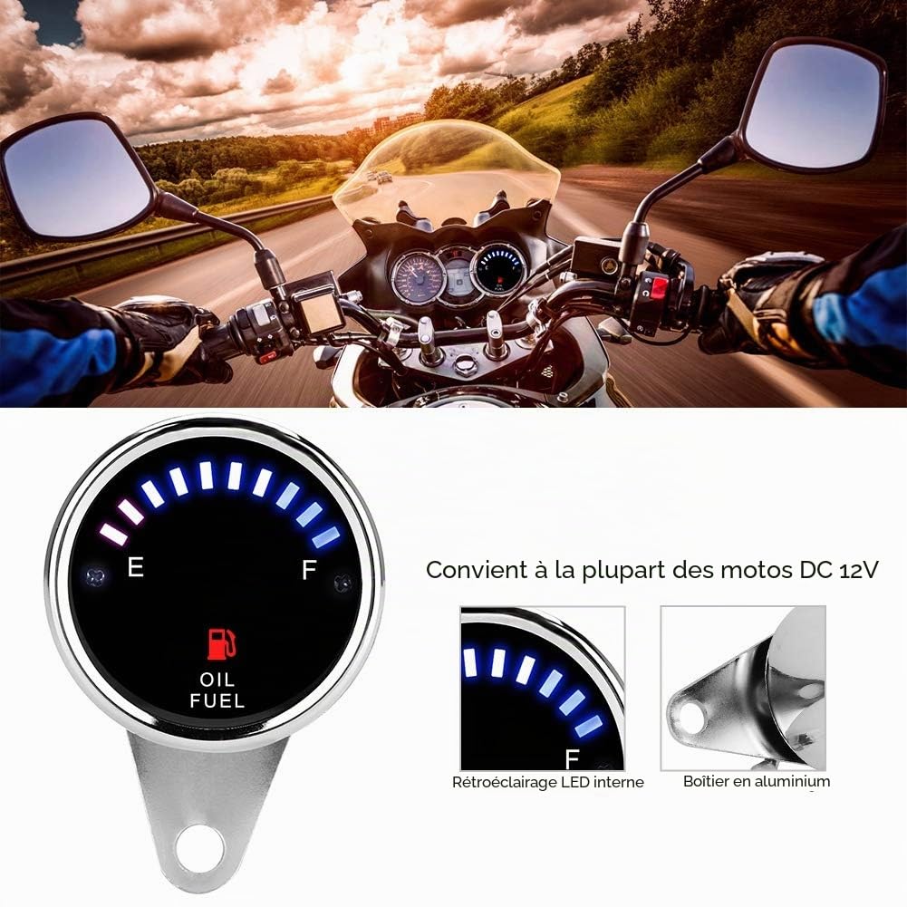 jauges de carburant pour moto DC 12V Moto Universelle Voiture Affichage à LED jauge de Carburant électrique jauge de Compteur électronique
