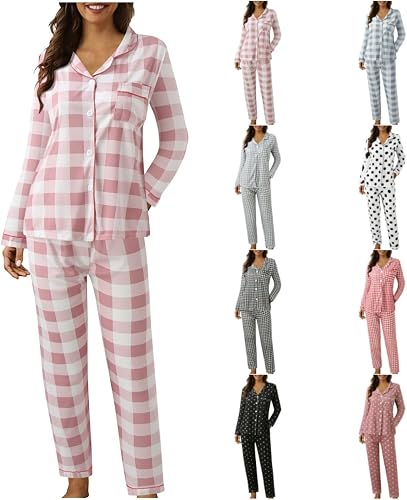Rtdyvyuhb Cute Pajama Sets For Women Long Sleeve Sleepwear Button Down Shirt Pan