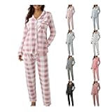 Cute Pajama Sets For Women Long Sleeve Sleepwear Button Down Shirt Pants Loungewear Soft 2 Piece Pj Set With Pocket