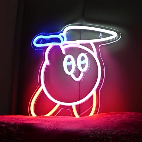 Miniatura 5 de Cuchillo Kirbee de anime Kawaii con letreros de neón LED, estilo retro, para jugadores y fanáticos del anime, perfecto para salas de juegos,