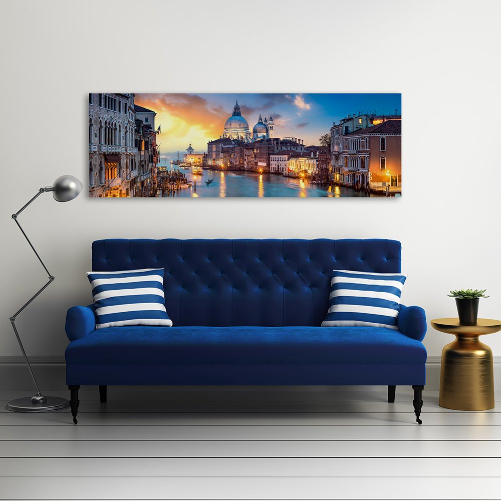 Feeby Cuadro en Lienzo Canal Grande 120x40 cm 1 Pieza Modernos Impresión Artística Calidad Fotografica Imagen Decoración de Pared Salon Dormitorio Cocina Oficina Pasillo Venecia Arquitectura, Azul