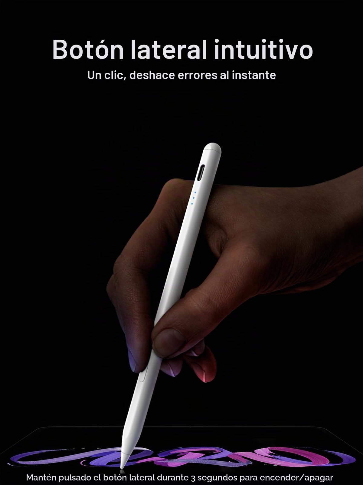 Lápiz para iPad 2018-2026 con Carga Rápida, Rechazo de Palma y Detección de Inclinación, Compatible con iPad 11/10/9/8/7/6/A16, Mini 7/6/5, Air M4/M3/M2 11"/13"/5/4/3, Pro M5/M4 13"/12.9″/11″- Blanco