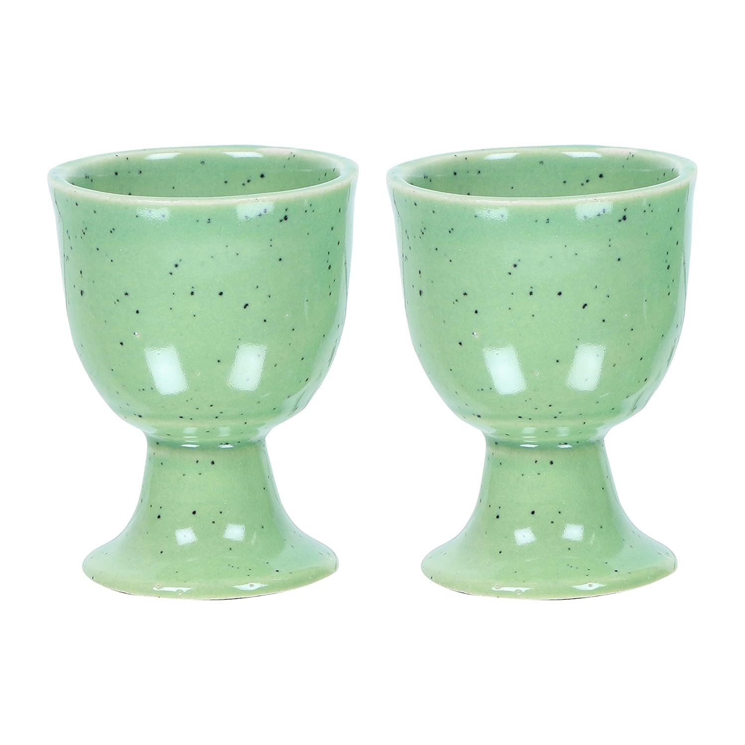 QIMACPLUS Ceramic Soft Boiled Egg Holder Set | Elegant Ivory and Black Egg Cups | Durable, Stylish Egg Holder for Breakfast | Set of 2 (Green) 1