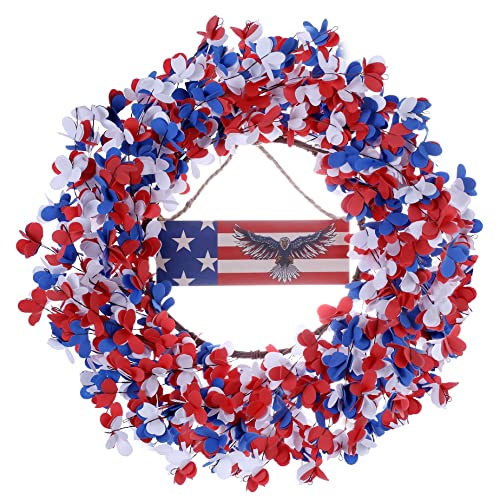 Jinghong Red White Blue Flower Wreath 20 Inch,Artificial Patriotic Wreath With Patriotic Sign 4Th Of July Wreaths For Front Door Independence Day Decorations #TOP10