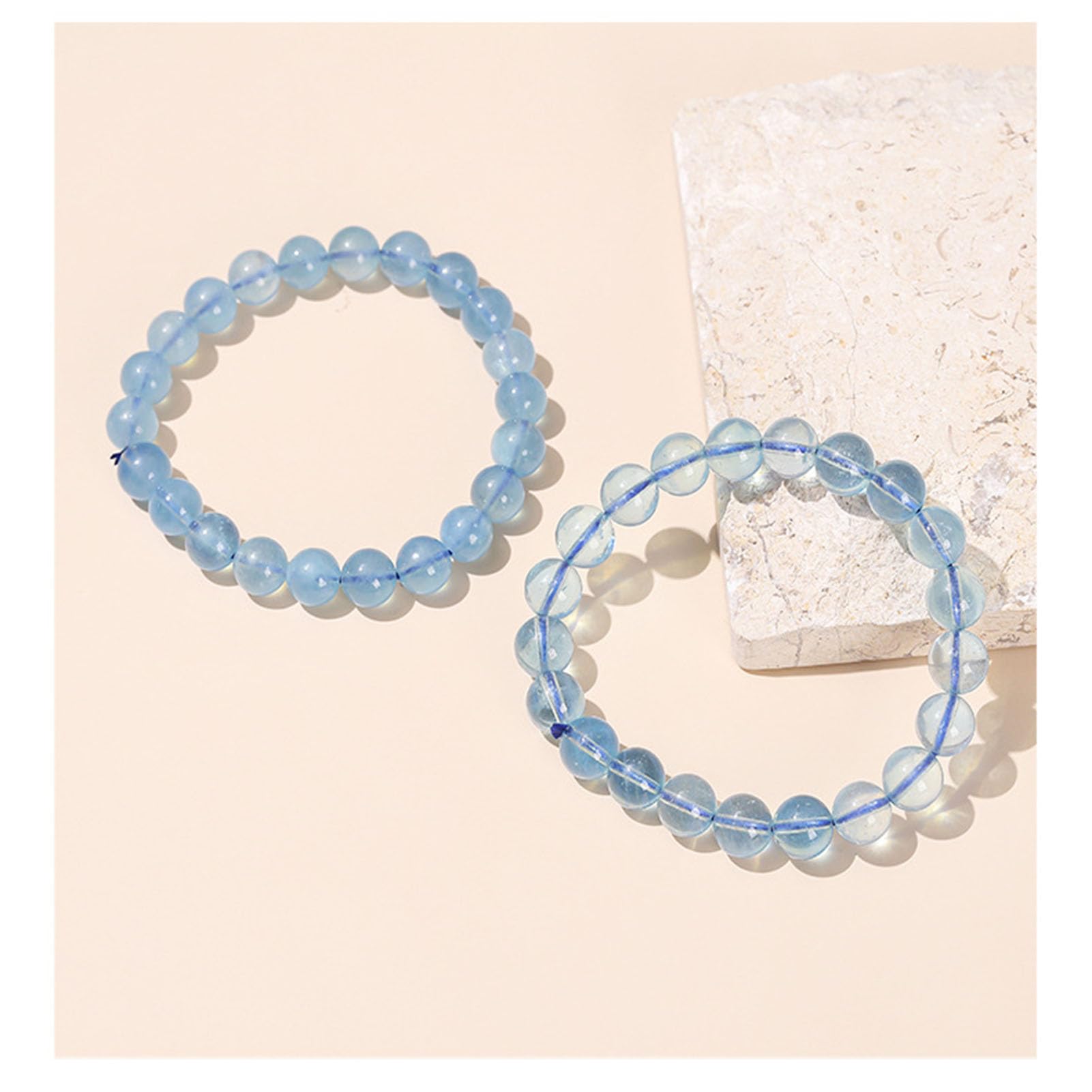 Bracciale Elasticizzato con Vera Acquamarina per Donna e Uomo, Perline di Cristallo Azzurro Naturale per Il Chakra della Gola, Comunicazione Calma energia Yoga, Regalo Compleanno,7a,9MM