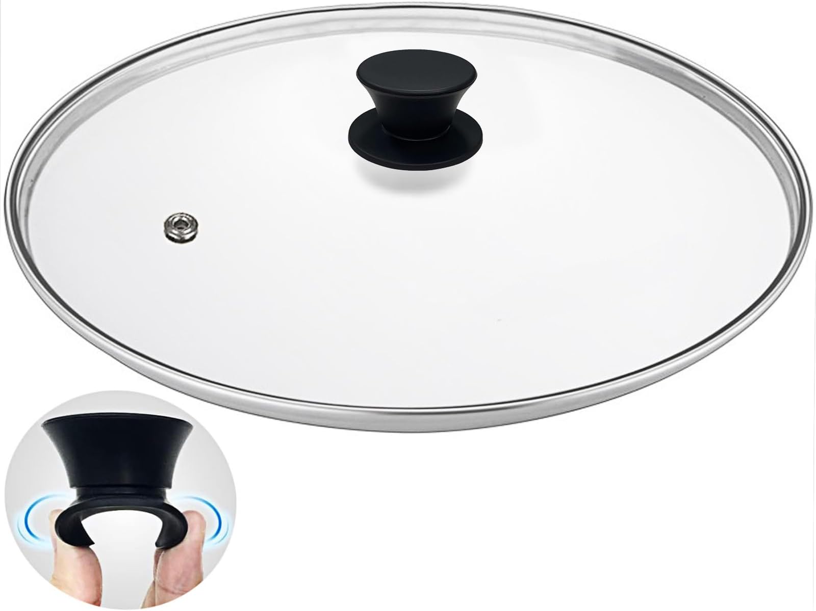Tempered Glass Lid for Pots and Pans, 15 Inches Replacement Cover for Commercial Cookware, Stainless Steel Rim with Black Knob, Dishwasher Safe and Oven Safe up to 400 °F