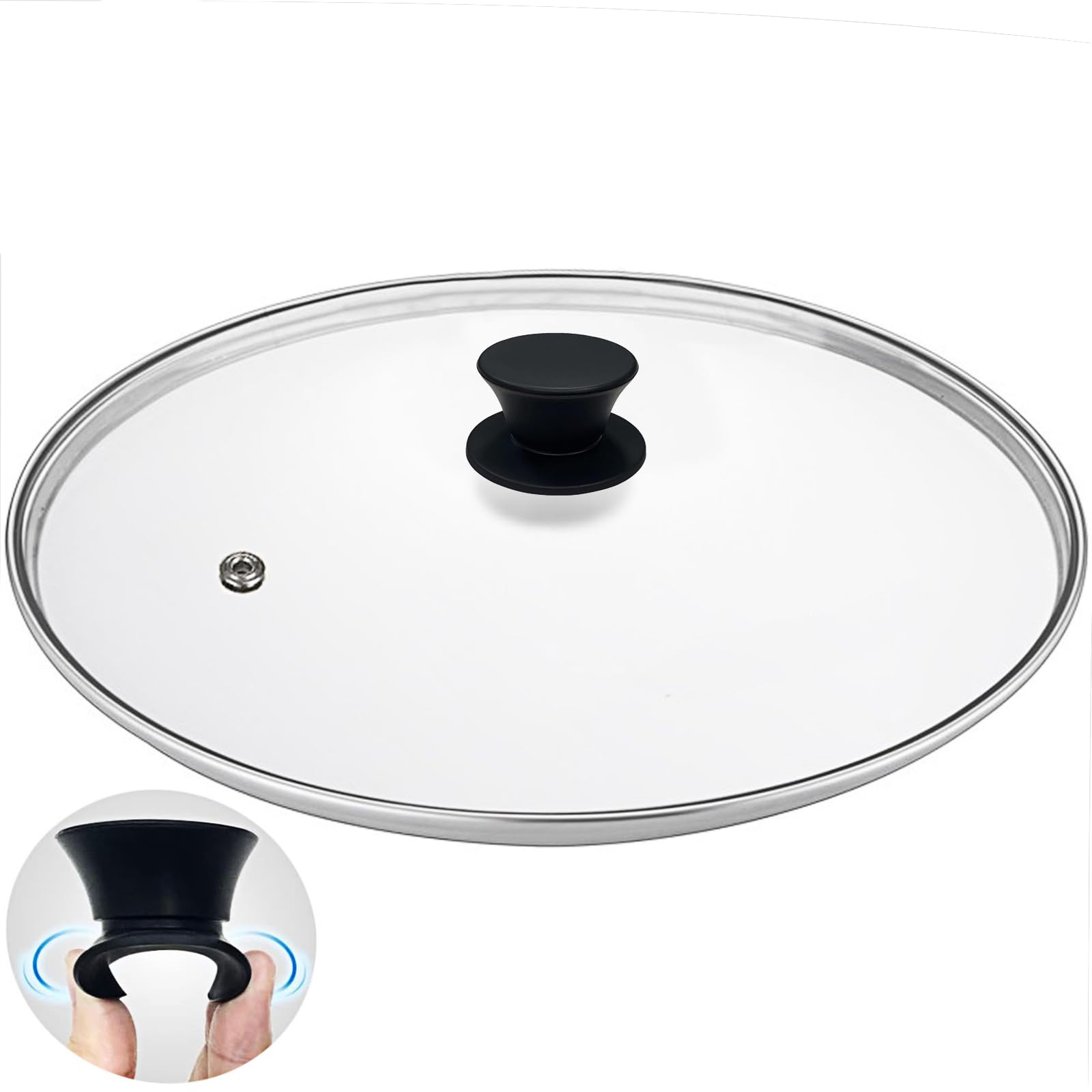 Tempered Glass Lid for Pots and Pans, 15 Inches Replacement Cover for Commercial Cookware, Stainless Steel Rim with Black Knob, Dishwasher Safe and Oven Safe up to 400 °F