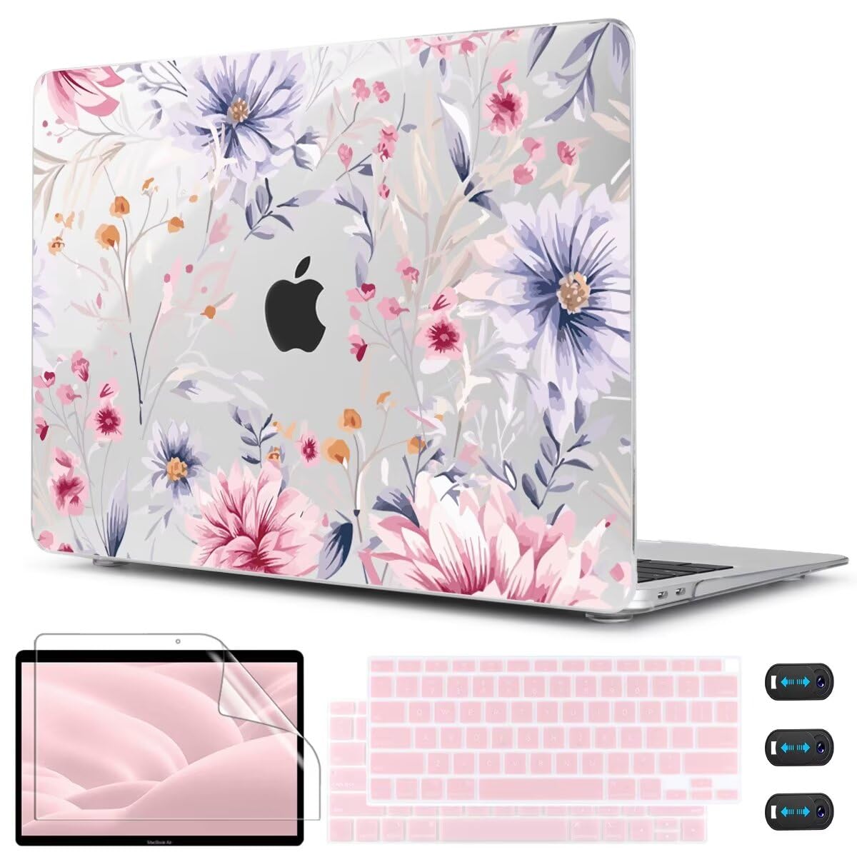 CISSOOK Flower Case for MacBook Air 13 Inch A2337 M1 A2179 A1932 Model 2021-2018 Released, Plastic Floral Cover with Keyboard Cover Protector for