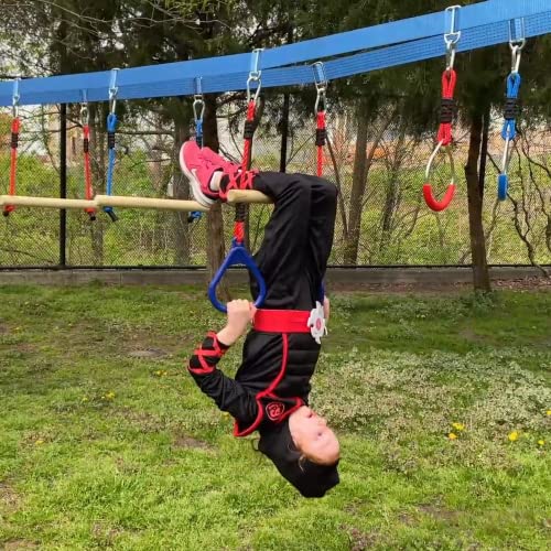 Double Ninja Slackline Obstacle Course For Kids | 110 Foot Line | Monkey Bars Playground Equipment | Ninja Warrior Obstacle Course For Kids | Patented Double Line Design (Deluxe) #TOP6