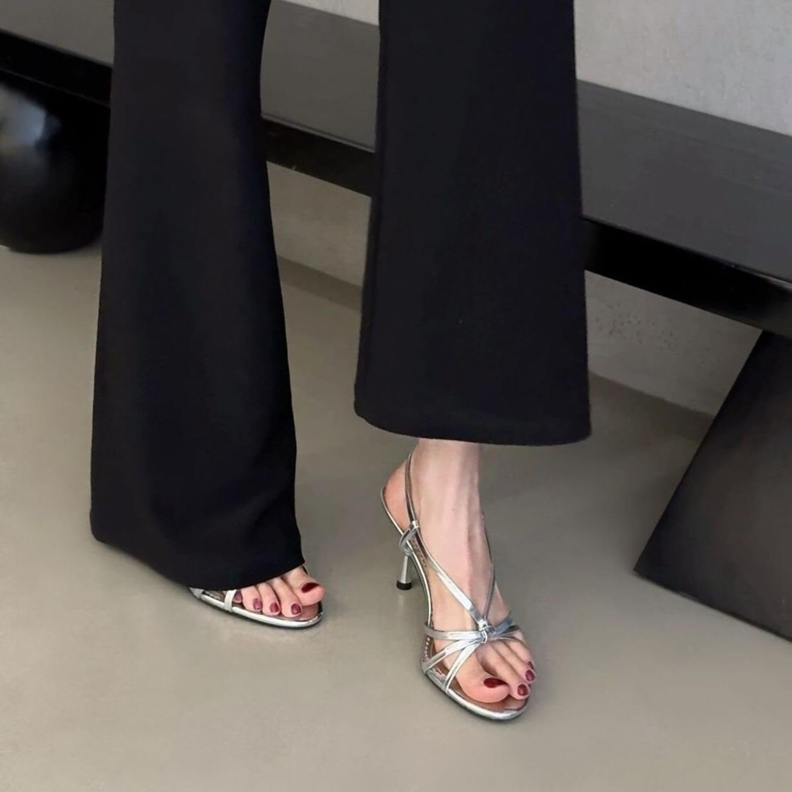Sandalias con Tacón Mujer Punta Abierta Correa Cruzada Casual