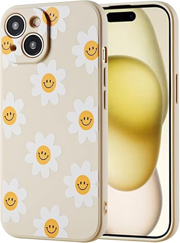 Funda para iPhone 15 de 6,1 pulgadas, diseño de girasol, color blanco, funda suave de silicona suave para iPhone 15-6,1 pulgadas