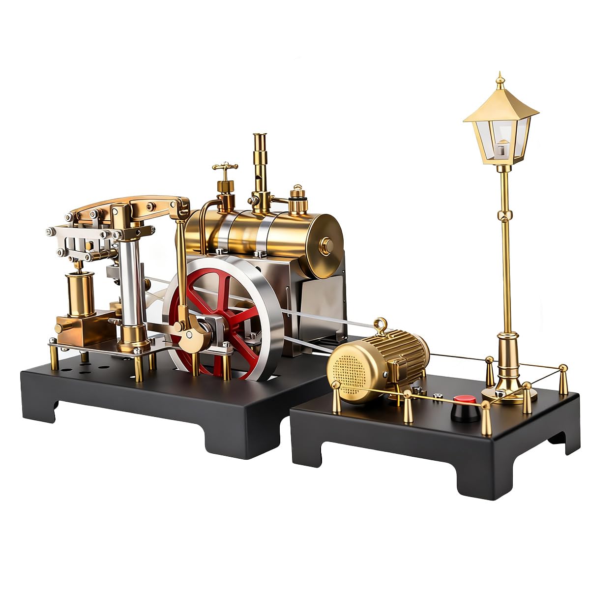 2 in 1 Steam Engine Model with Boiler and Lamp Scene, SE-01 Full Metal Beam Engine Steam Engine Model Kit That Works with Centrifugal Regulator, Retro Science Kit for Adults (84PCS)