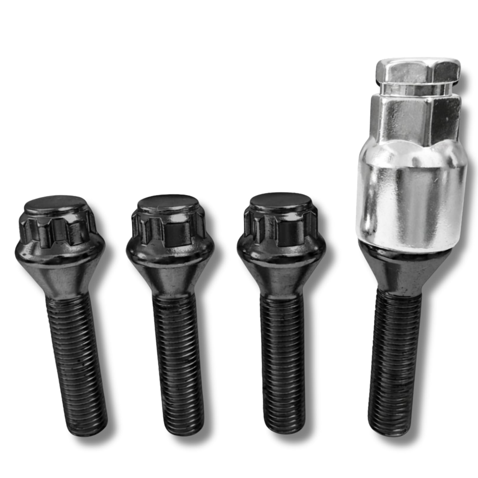 Lot de 4 écrous de jante M12 x 1,5 x 40 mm - Cône 60° - 4 serrures de jante noires - Sécurité anti-vol - Protection contre le vol
