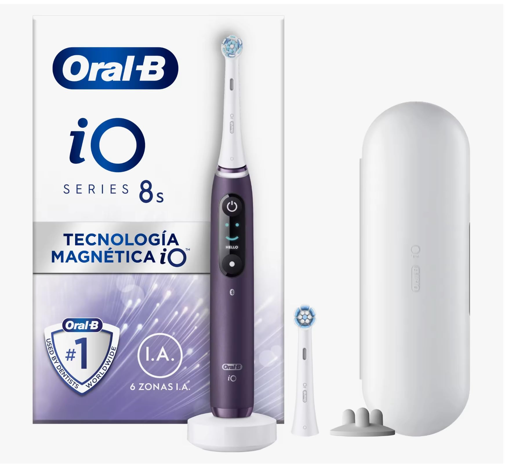 Oral-B iO 8S Violet Elektrische Zahnbürste, 2 Bürstenköpfe, 1 Reiseetui, Designed by Braun