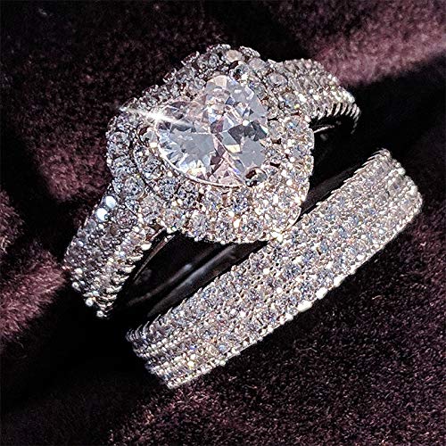 N/V Original 925 Sterling Silver Heart-Shaped Cut Zircon Wedding Ring Jewelry Set for Female Bride Engagement Jewelry