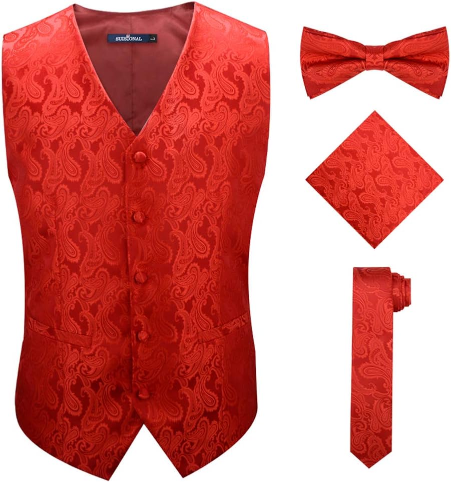 Pattern Suit Vests Waistcoat for Business Party,Red,2XL