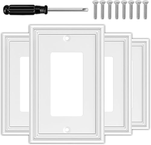 Miniatura 13 de Cubiertas de interruptor de luz blancas decorativas de un solo espacio en blanco para placas de pared, cubiertas de enchufe de placas de interruptor