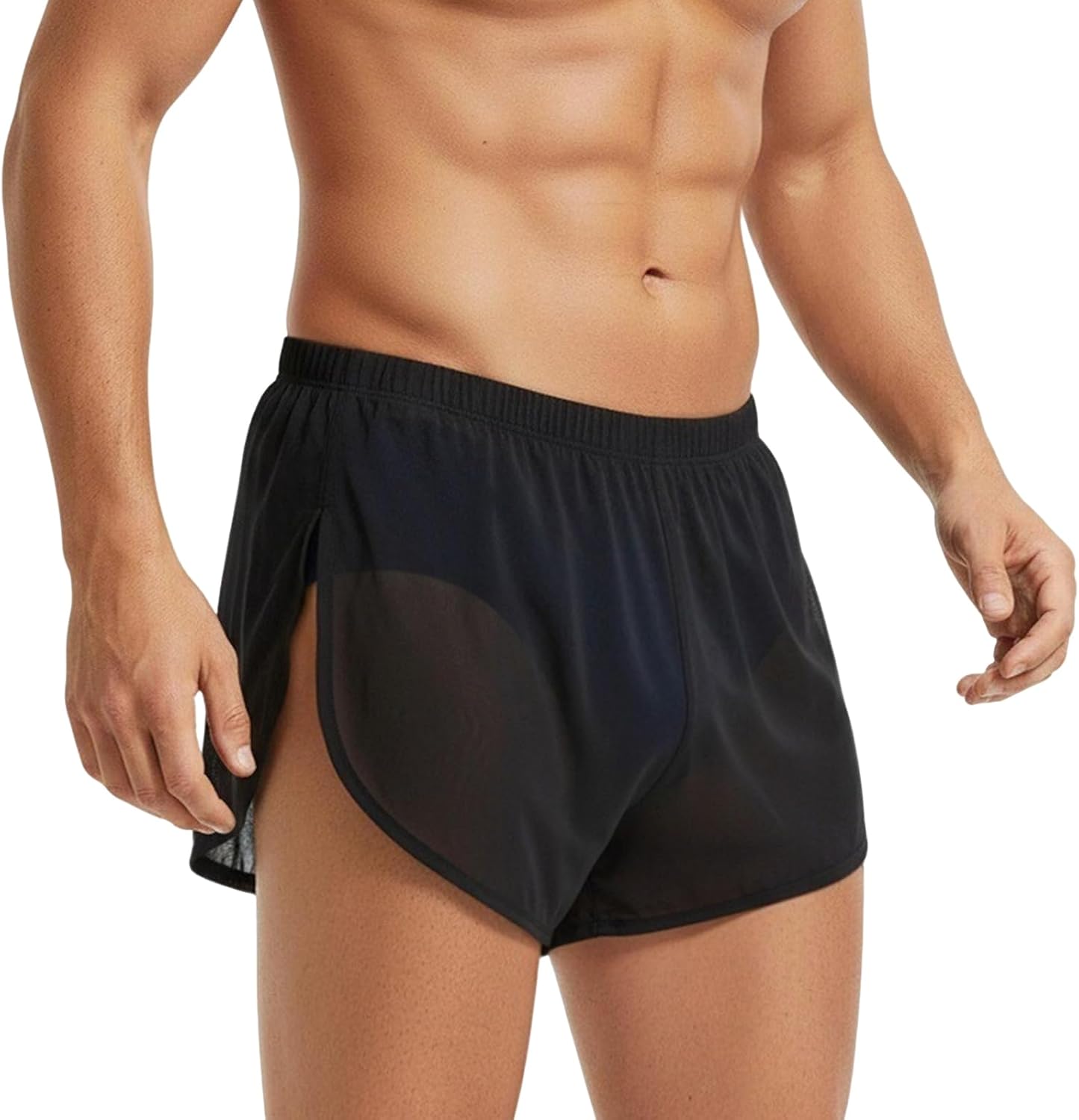 YINYOUYU Mens Sexy Mesh See Through Shorts Underwear Loose Sheer Breathable Boxers Short